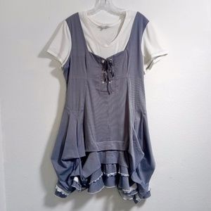 MARIE CLAIRE Corset Dress XL Lace Up Ruched Ruffle Skirt Petticoat COSPLAY BOHO